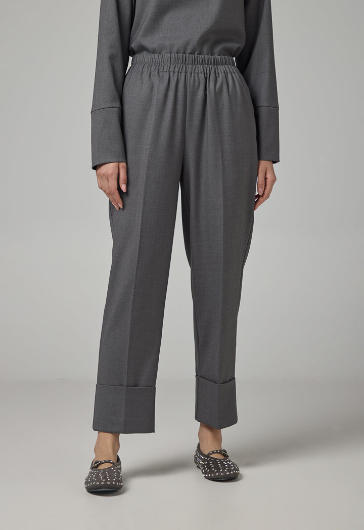 Choice Elasticated Waist Folded Hem Trousers Grey
