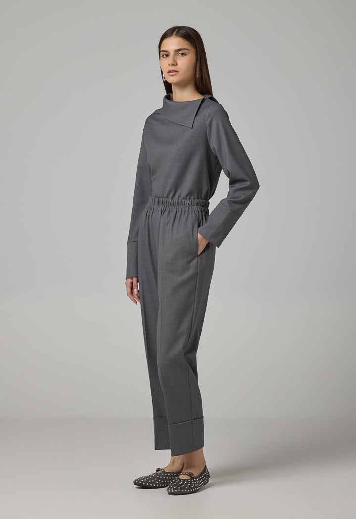 Choice Elasticated Waist Folded Hem Trousers Grey