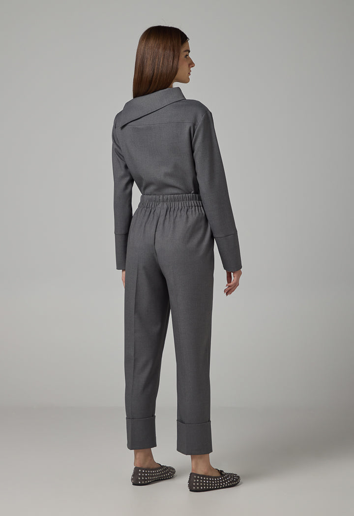 Choice Elasticated Waist Folded Hem Trousers Grey