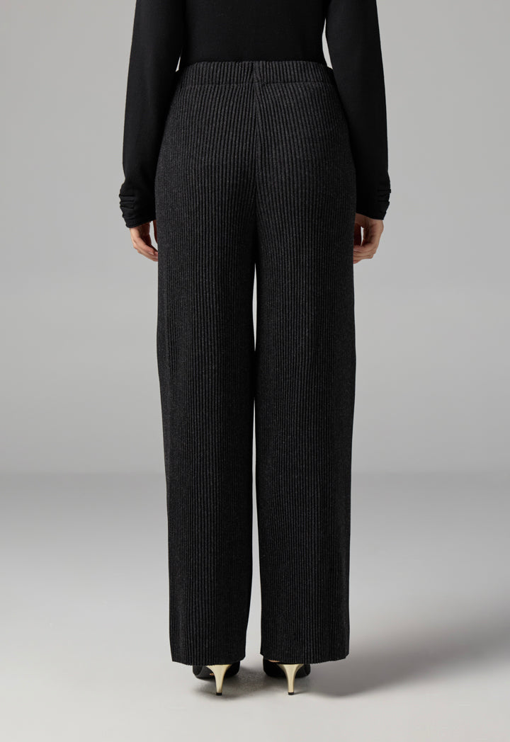 Choice Knitted Ribbed High Waist Trousers Black