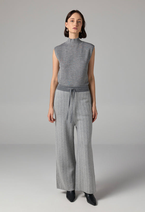 Choice Contrast Knitted Wide Leg Trousers Grey