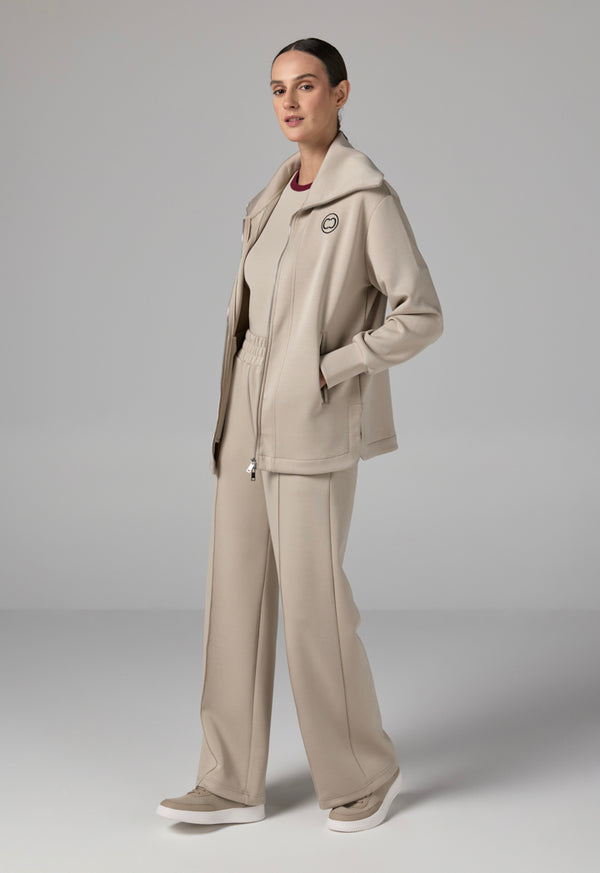 Choice Wide Leg Pin Tuck Basic Trouser Beige