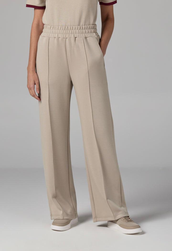 Choice Wide Leg Pin Tuck Basic Trouser Beige