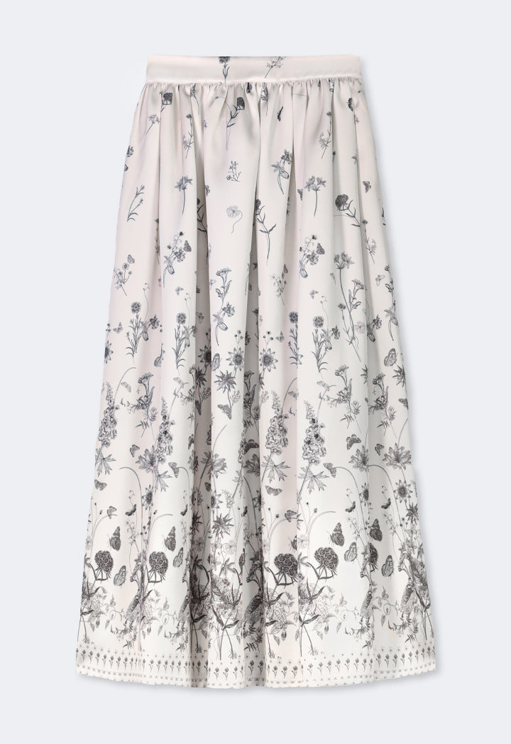 Choice Floral Print Pleated Skirt Beige - Black