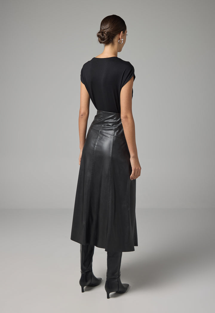 Choice Pu Leather Flared Skirt Black