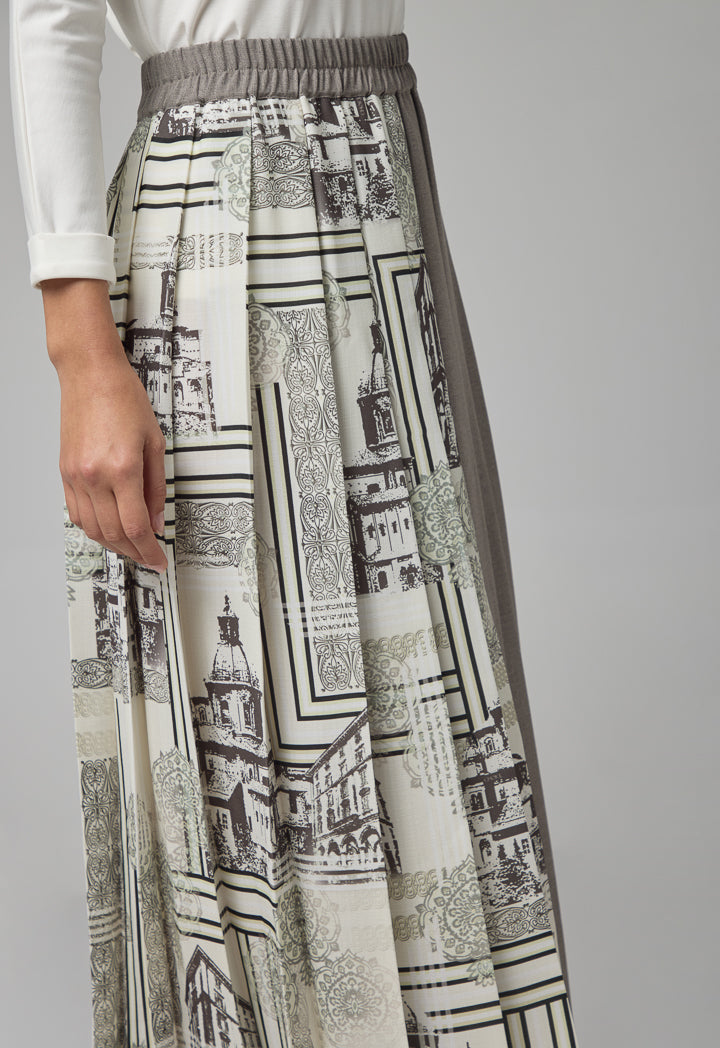 Choice Print Pleated Flared Skirt Anthracite