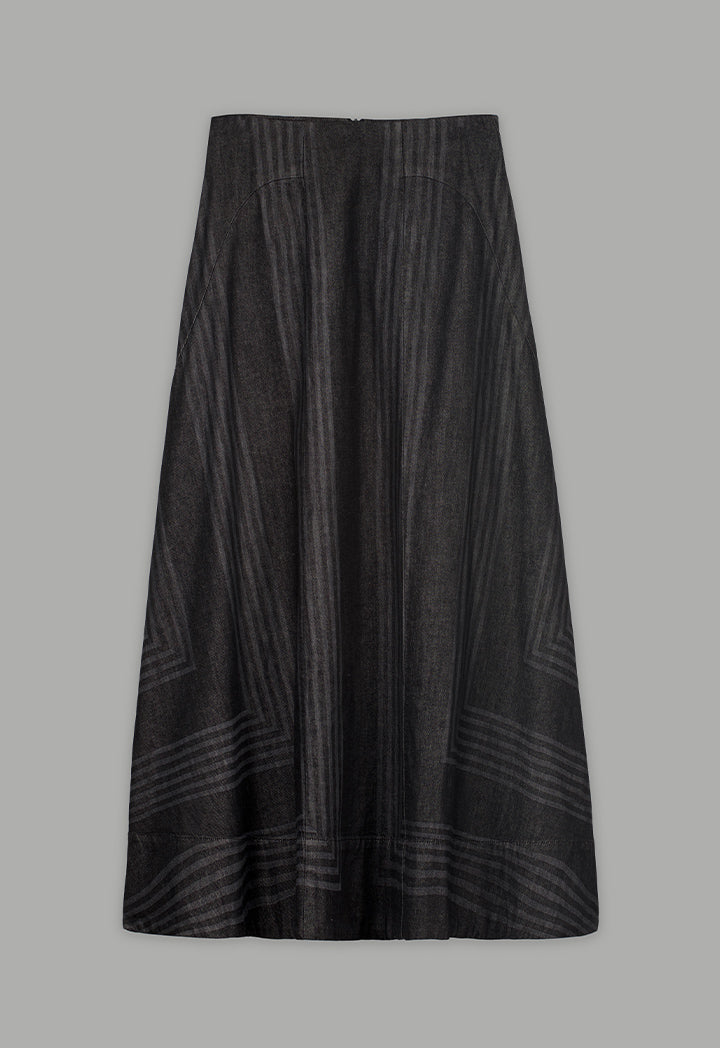 Choice Flared Denim Maxi Skirt Black