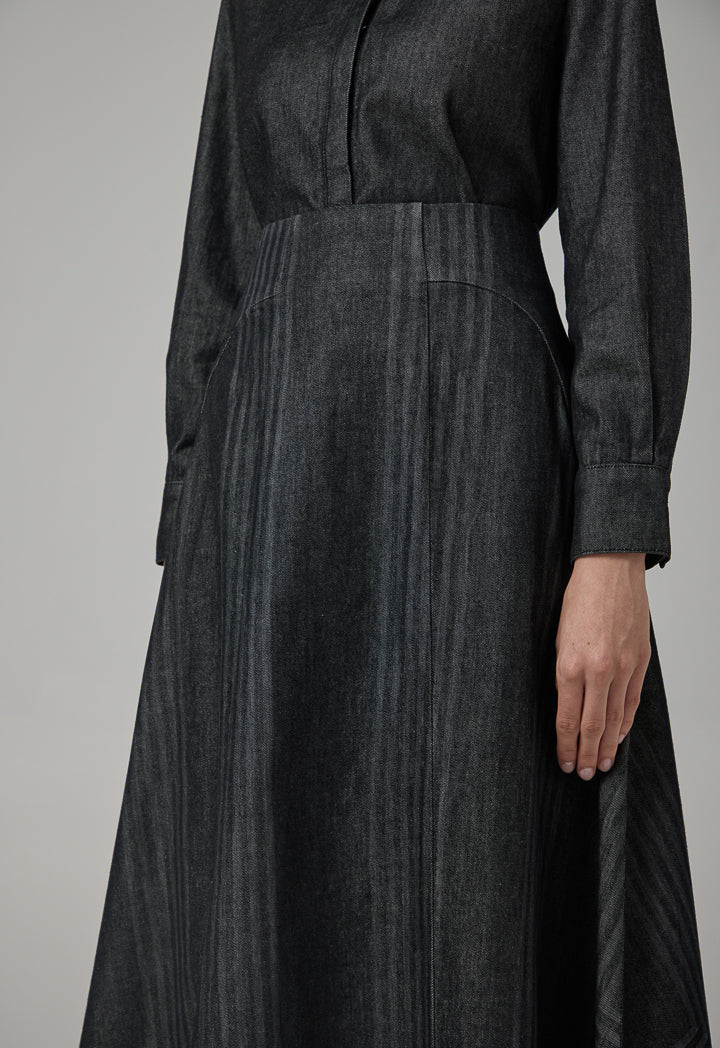 Choice Flared Denim Maxi Skirt Black