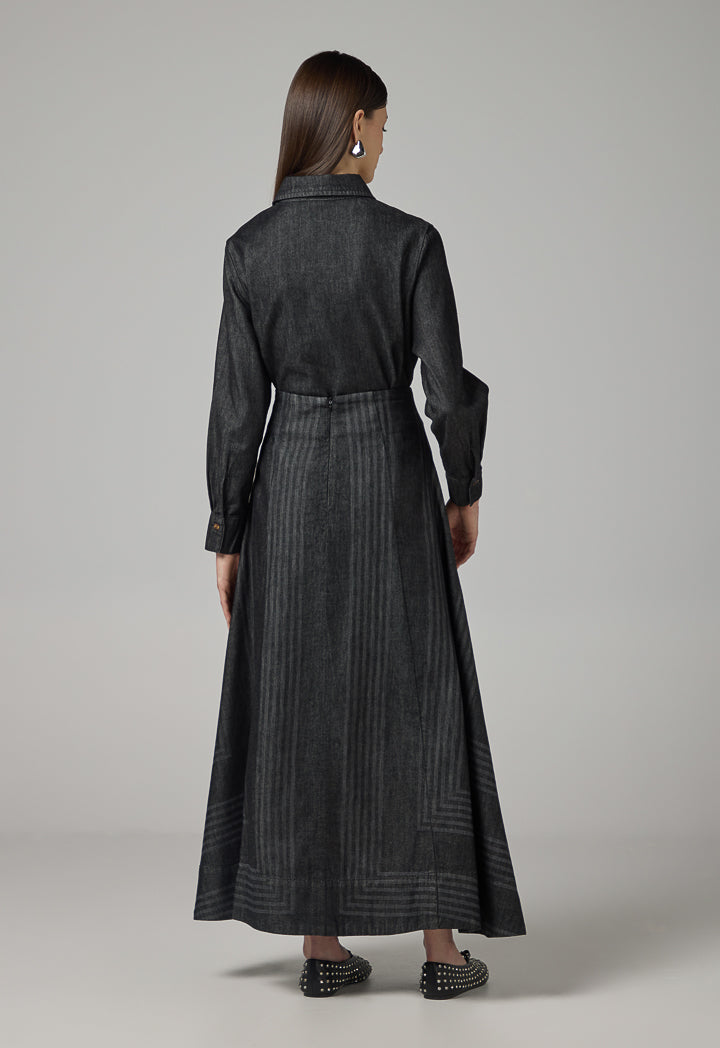 Choice Flared Denim Maxi Skirt Black