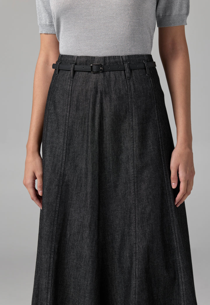 Choice Flared Denim Skirt Black