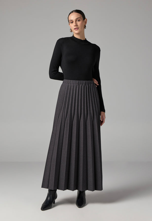 Choice All Over Pleated Solid Skirt Grey