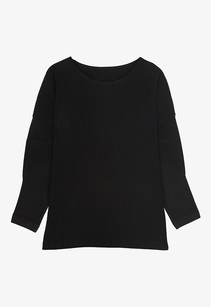 Choice Single Tone Pleated Blouse Black