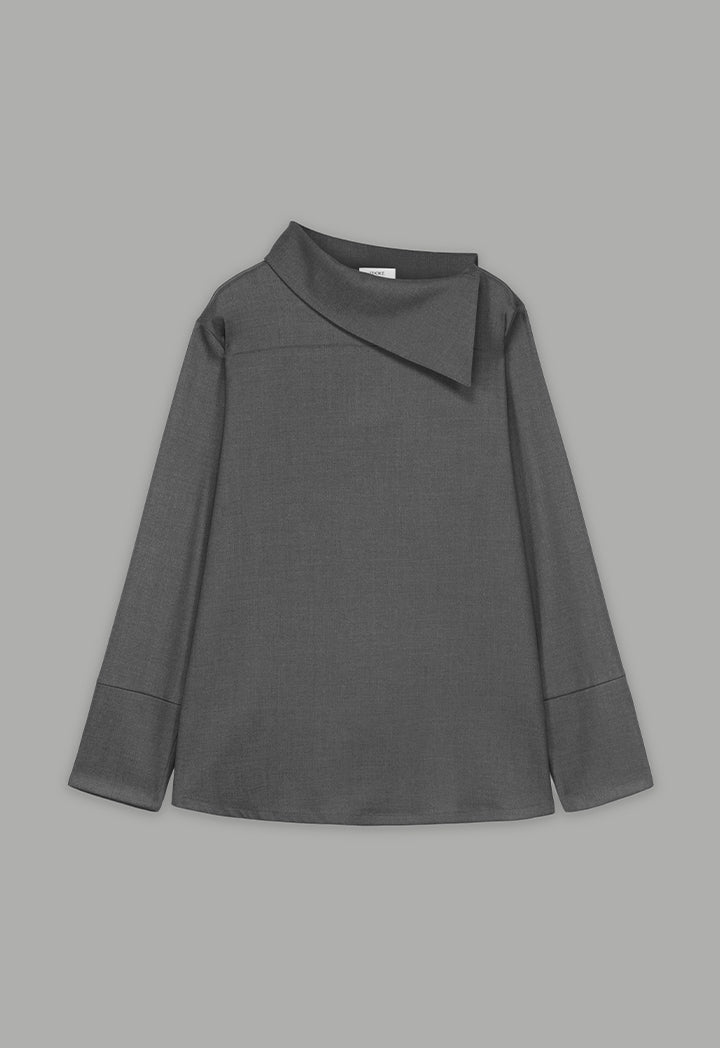 Choice Asymmetrical Neck Blouse Grey