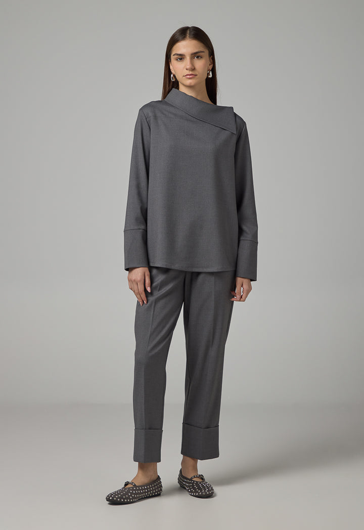 Choice Asymmetrical Neck Blouse Grey