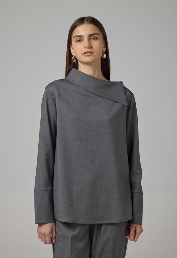 Choice Asymmetrical Neck Blouse Grey
