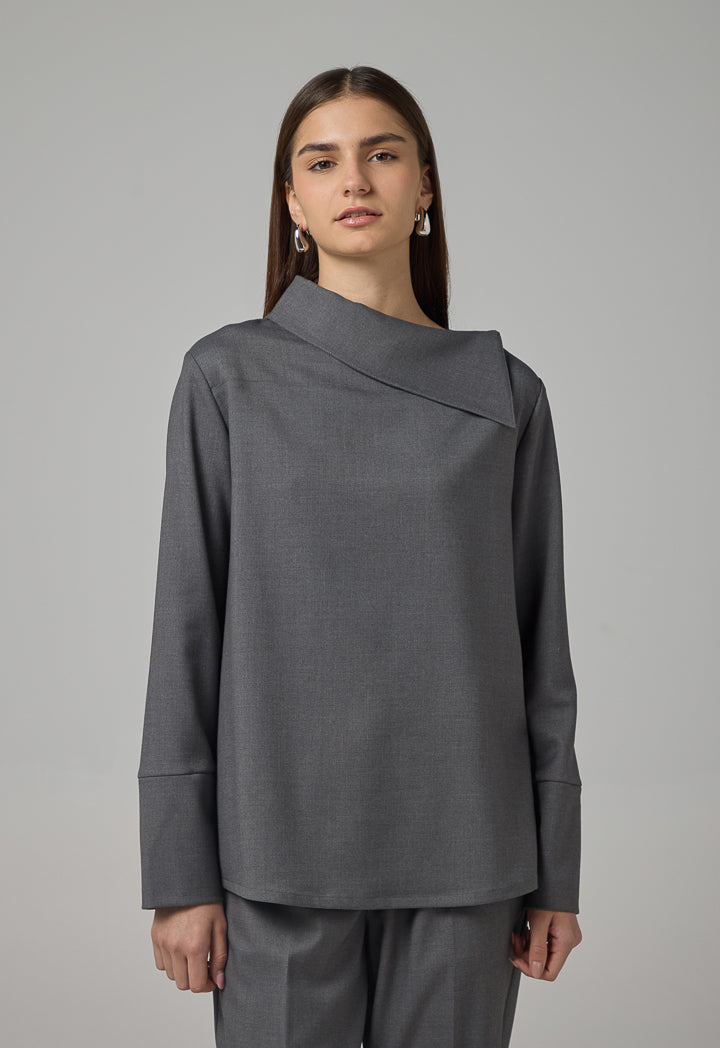 Choice Asymmetrical Neck Blouse Grey