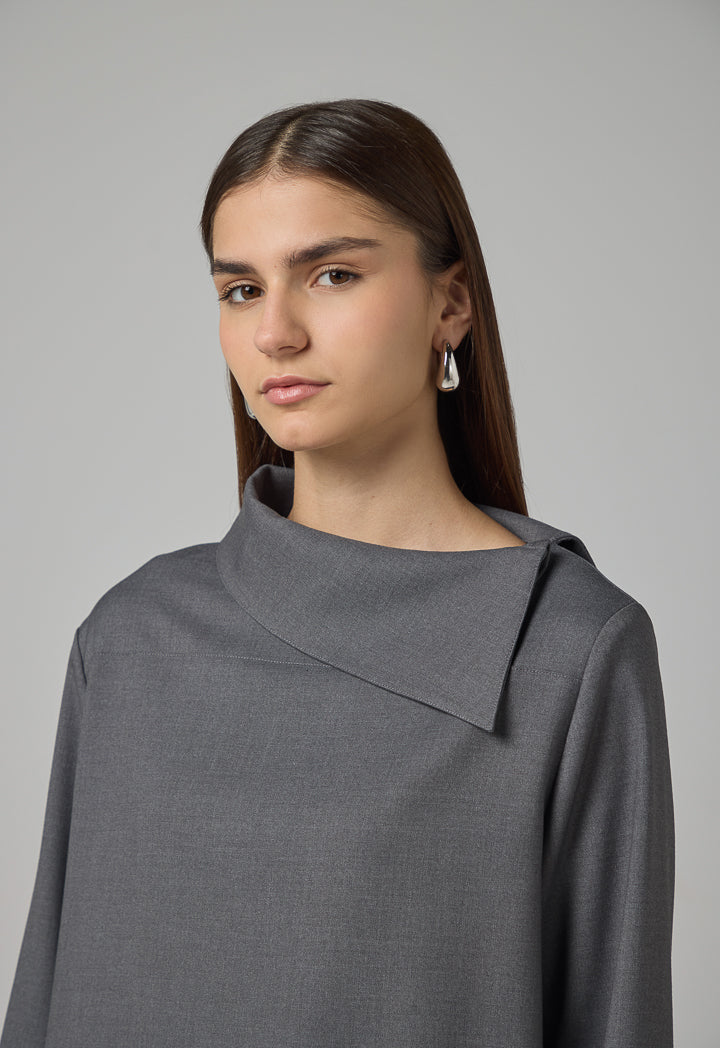 Choice Asymmetrical Neck Blouse Grey