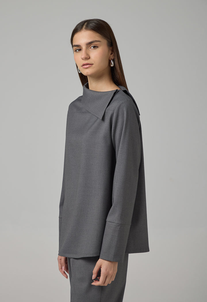 Choice Asymmetrical Neck Blouse Grey