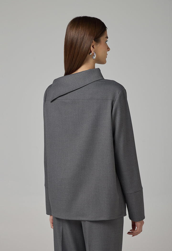 Choice Asymmetrical Neck Blouse Grey