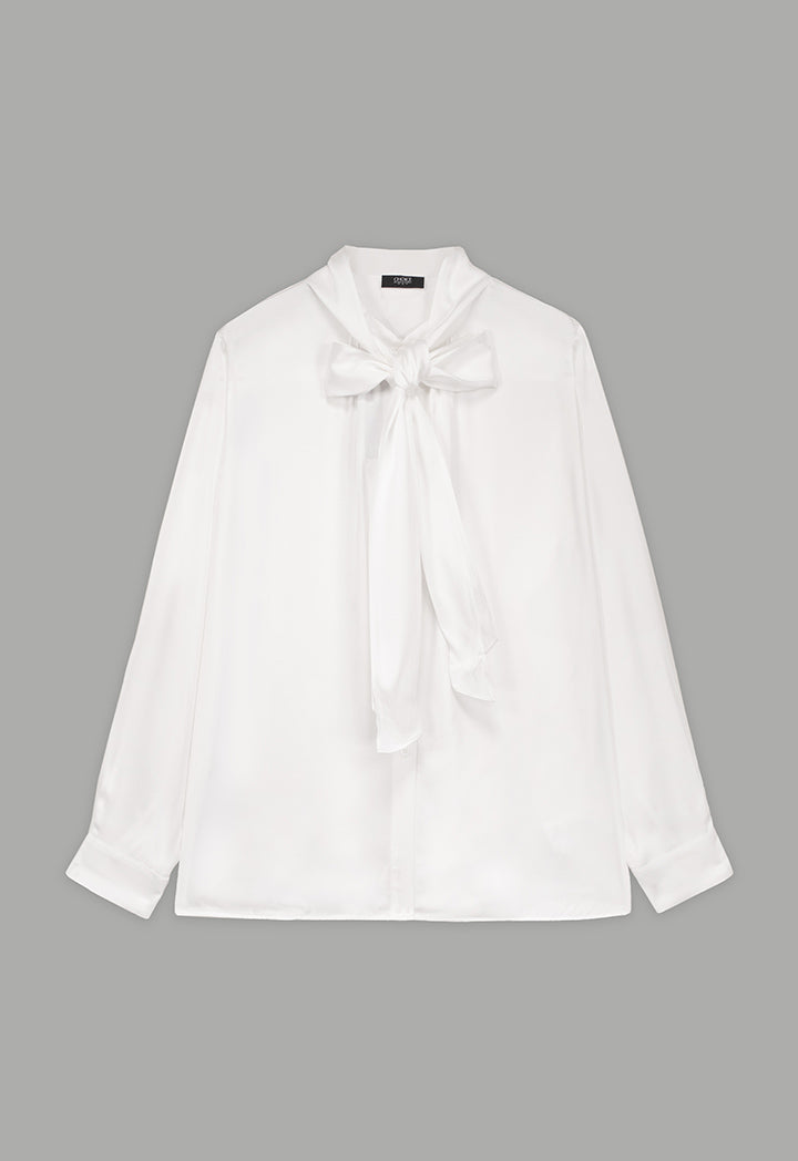 Choice Solid Shirt With Attached Scarf Off White