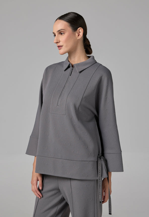 Choice Long Sleeve Monogram Blouse Grey