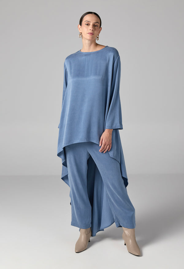 Choice Solid Asymmetrical Blouse  Blue