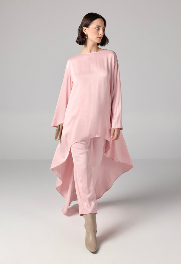 Choice Solid Asymmetrical Blouse  Pink