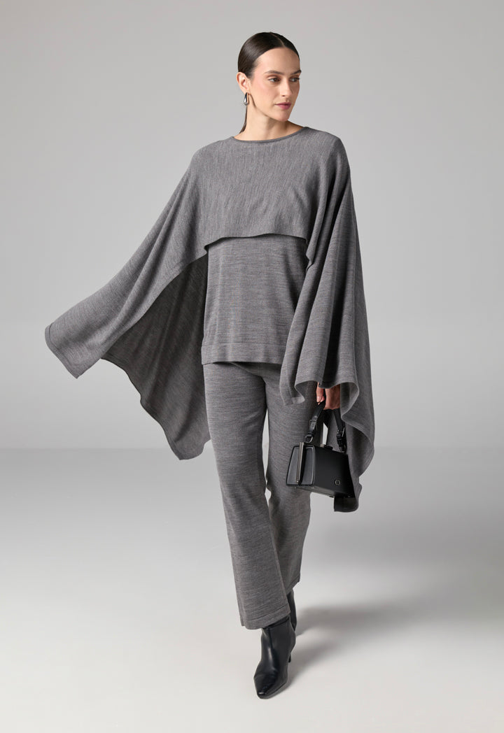 Choice Solid Overlay Knitted Blouse Grey