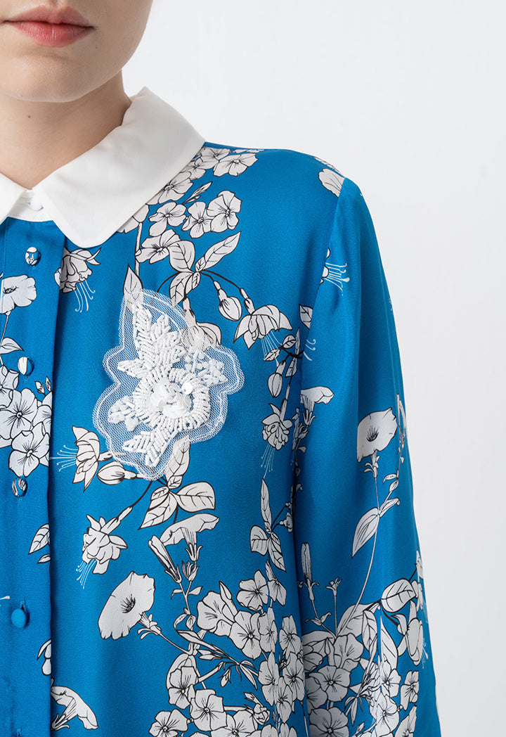 Choice Embellished Crystal Peter Pan Collar Shirt Print