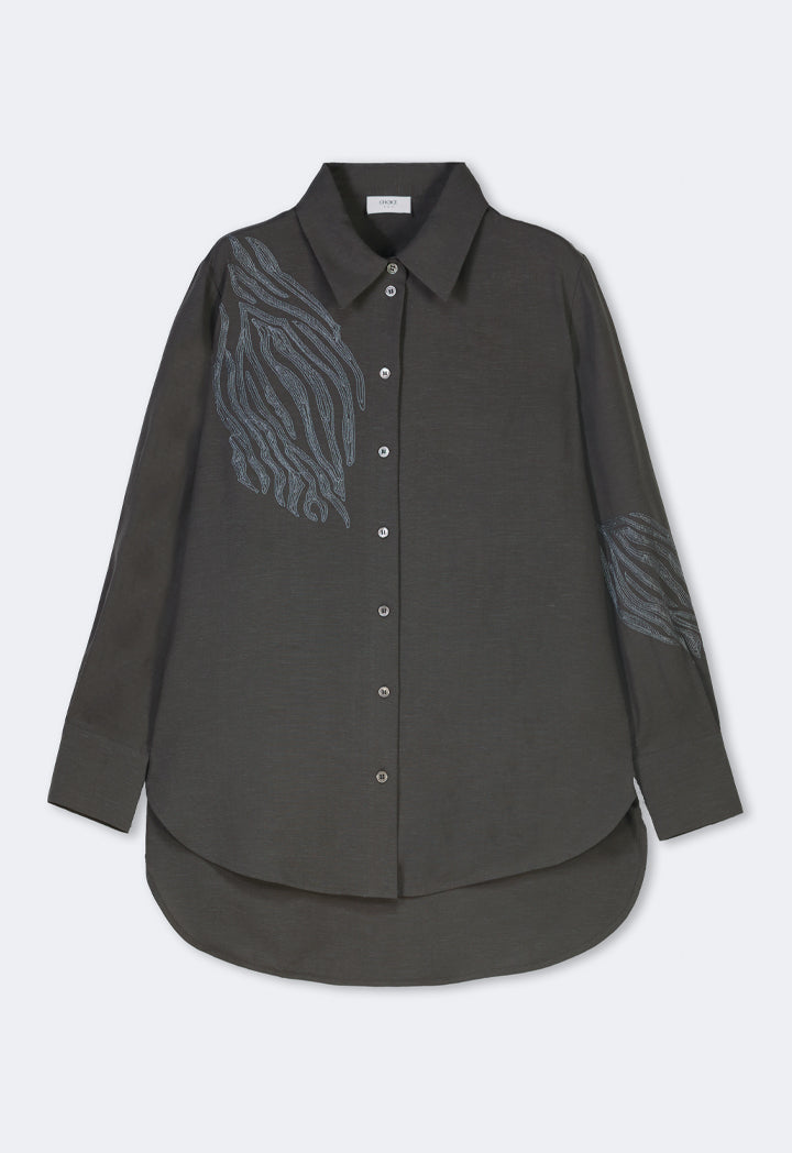 Choice High Low Embroidered Shirt Grey