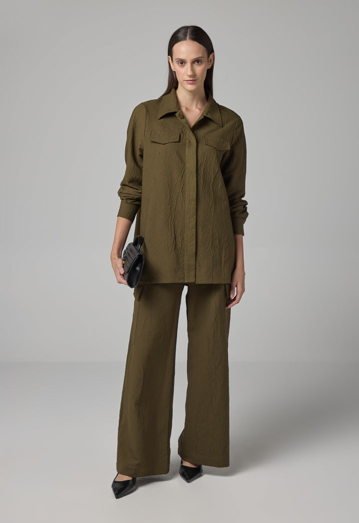 Choice Solid Long Sleeve Crinkled Shirt Khaki