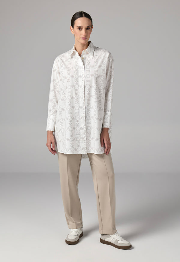 Choice Printed Monogram Long Sleeve Shirt  Off White