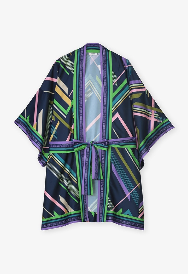 Choice Printed Open Front Belted Kimono Multi Color