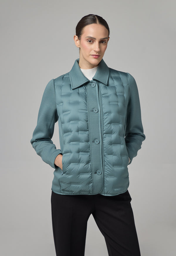 Choice Solid Long Sleeve Quilted Jacket Green