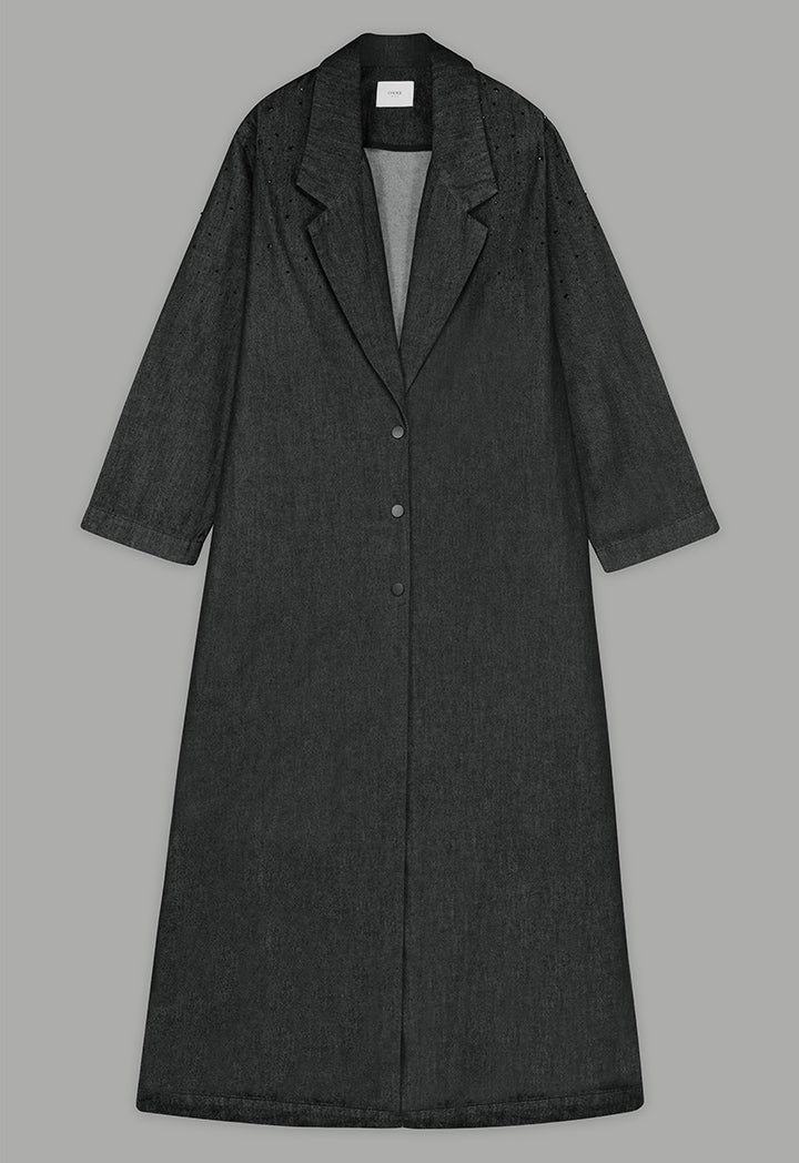 Choice Notched Collar Denim Jacket Black