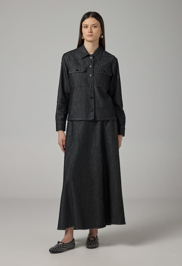 Choice Crystal Embellished Denim Jacket Black