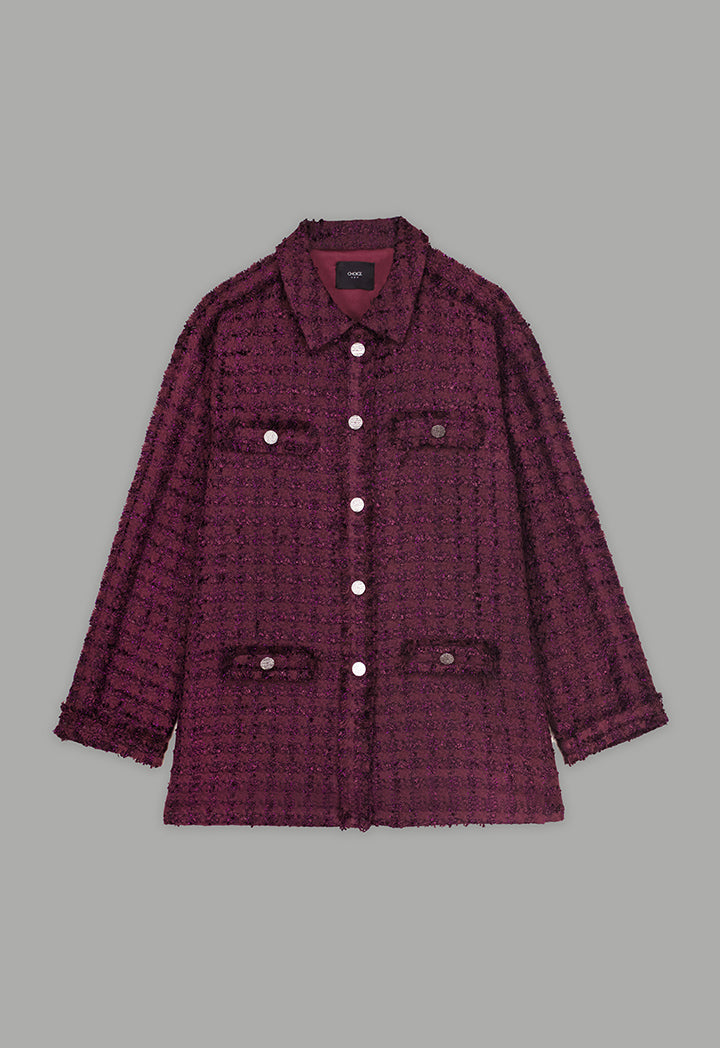 Choice Long Sleeve Tweed Lurex Jacket Burgundy
