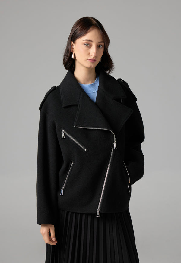 Choice Solid Front Zipper Pockets Jacket Black