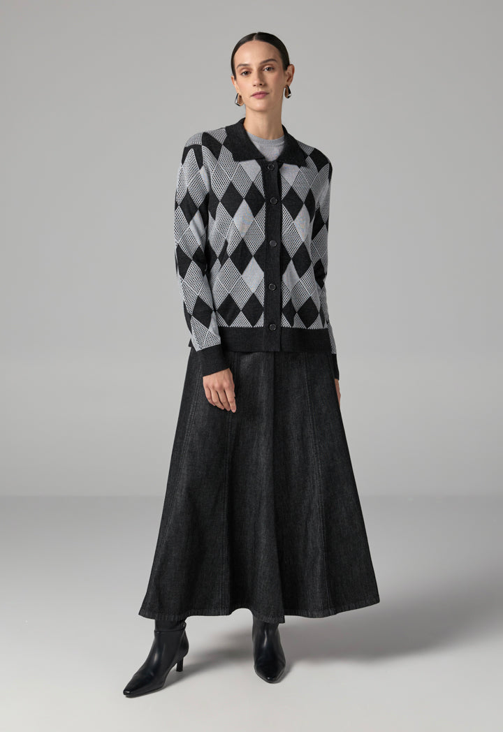 Choice Long Sleeves Knitted Lurex Cardigan Dark Grey/Black