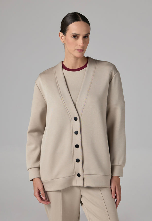 Choice Solid Long Sleeve Cardigan Beige