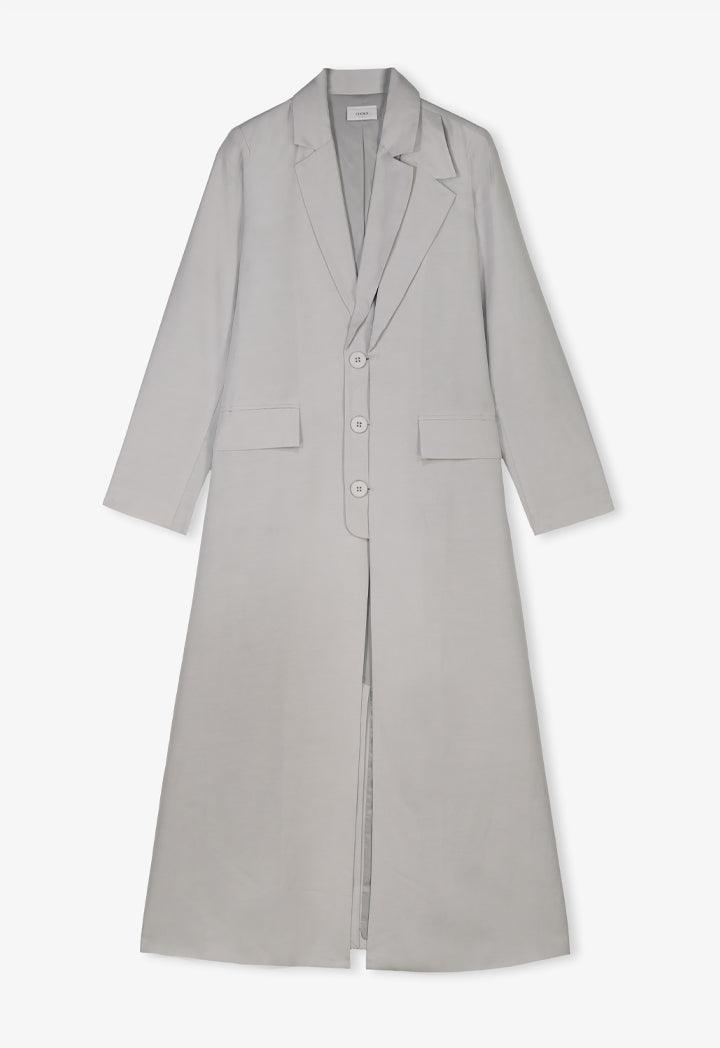 Choice Solid Front Flap Pockets Maxi Jacket Grey