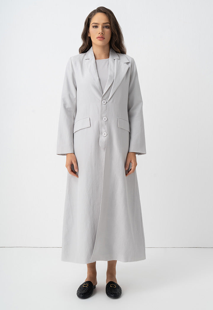 Choice Solid Front Flap Pockets Maxi Jacket Grey