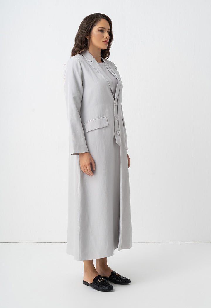 Choice Solid Front Flap Pockets Maxi Jacket Grey