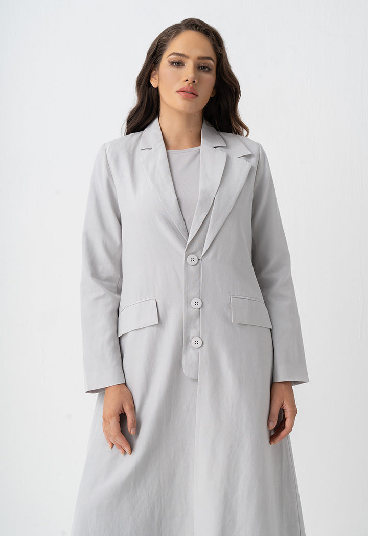 Choice Solid Front Flap Pockets Maxi Jacket Grey