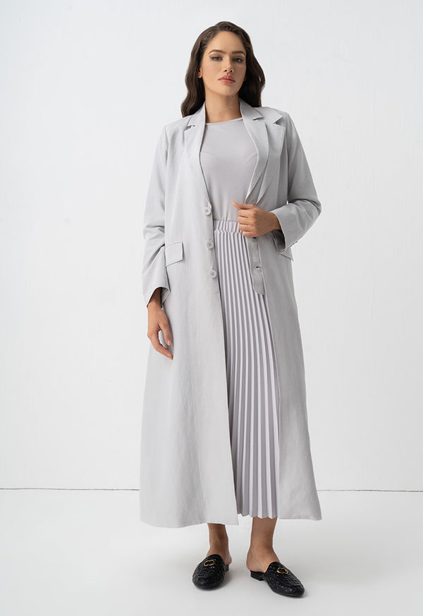 Choice Solid Front Flap Pockets Maxi Jacket Grey