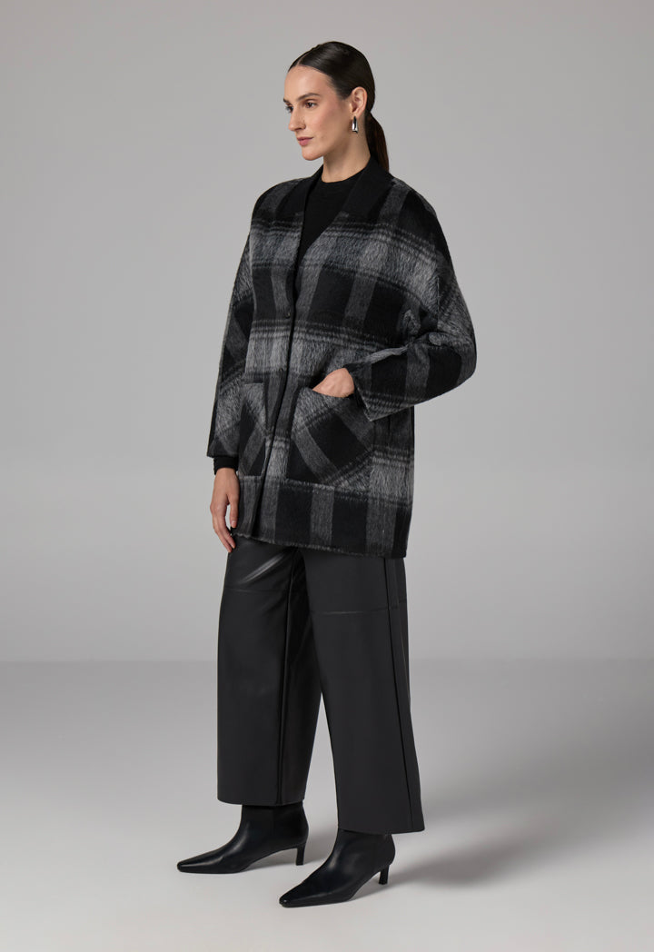 Choice Long Sleeve Contrast Cardigan Dark Grey/Black