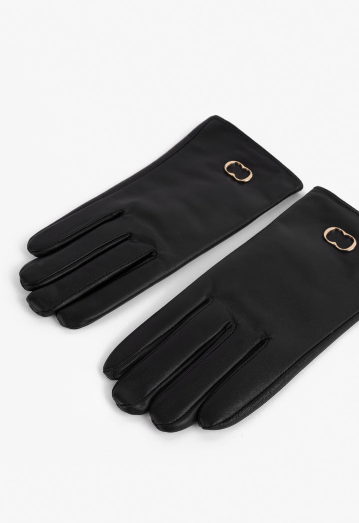 Choice Solid Metal Emblem Gloves Black