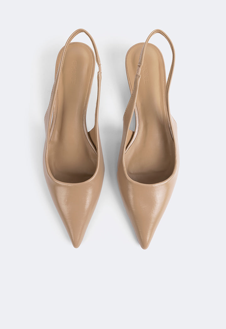 Choice Solid Pointed Toe Heels Beige