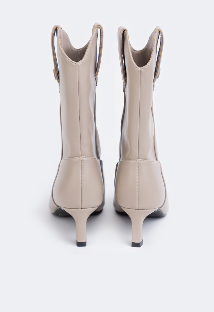 Choice Heeled Solid Boots Beige