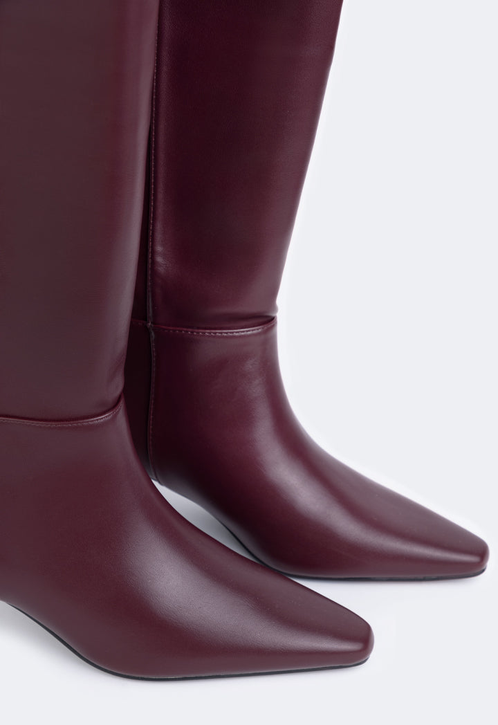 Choice Kitten Heel Solid Boots Burgundy